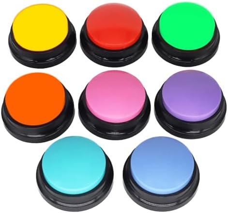 Dog Talking Buttons for Communication, 8 Color 30s Voice Recordable Training Buzzers with 50 Stickers, Multi-Use Pet Speech Buttons for Home/Office/Study, for Pet Owners