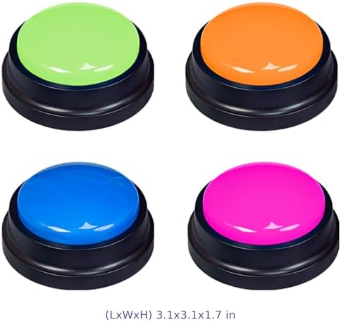 4 Pcs Pet Response Buzzers, Dog Talking Buttons for Communication, Recordable Voice Command, 3.1 in Pet Sound Button Box for Dog Training
