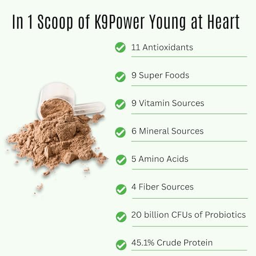K9Power Young at Heart – Senior Dog Supplement for Longevity & Vitality – Supports Joints, Brain, Heart, Digestion, Skin & Energy – Amino Acids, Vitamins, Minerals, CoQ10, Omega 3s, Turmeric