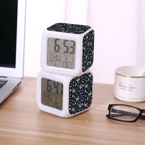 Digital Alarm Clock,Colorful Skulls 7 Color Change LED Digital Alarm Clock with Date Thermometer for Toddlers,Girls and Boys