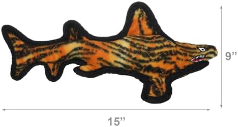 TUFFY® : 2 Pack Tiger Shark Dog Toy: Ultra Durable Plush Toy with Multiple Layers & Reinforced Seams, Washable and Floats, Original Construction