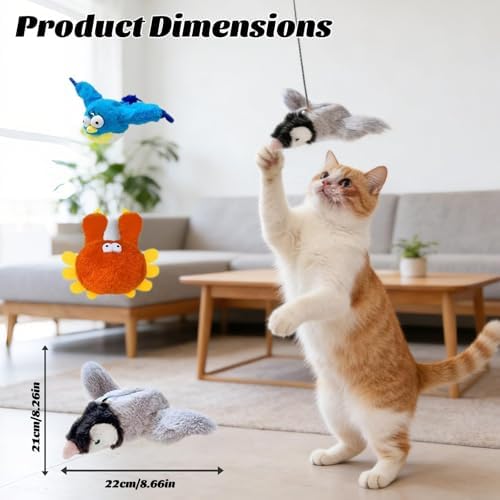 Interactive Flying Bird Cat Toy with Flapping Wings & Chirping Sounds - Rechargeable Cat Toys Interactive for Bored Indoor Adult Cats, Electric Simulation Pet Toy for Cats & Dogs (Grey)