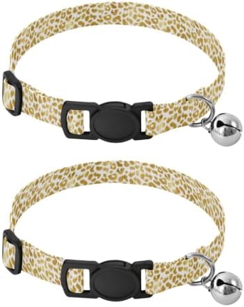 Golden Leopard Spots White Cat Collar 2 Pack Collar for Cats Adjustable Length 10.6" to 17.1"