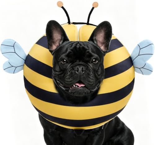 PAWCHIE Inflatable Dog Cone Collar Alternative, Soft Dog Cone for Medium to Large Dogs After Surgery, Adjustable Neck Recovery E-Collars Donut Collar with Cute Bee Shape, Yellow M