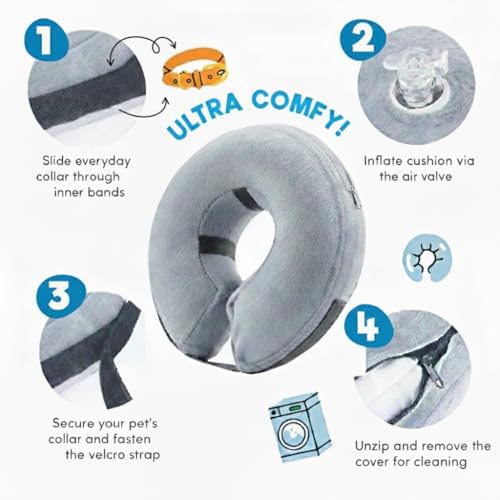 PAWRELIEF Soft Inflatable Dog Cat Cone Collar – Pet Recovery & Protective Dog Neck Collar for Small Dogs Cats to Prevent Scratching, Licking (Gray, Small)