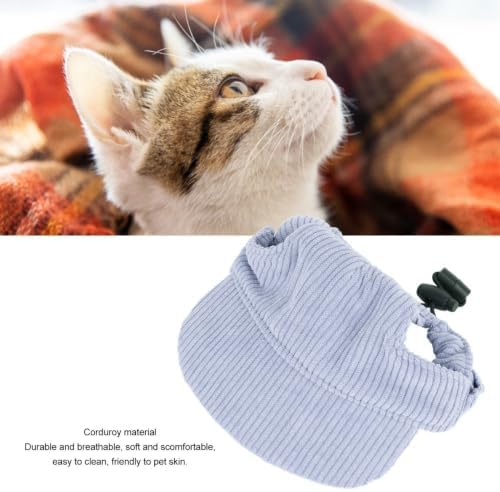 Pet Sun Hat for Dogs and Cats, Corduroy Baseball Cap with Adjustable Chin Drawstring, Ear Cutouts, Summer Outdoor Shade(S,Blue)