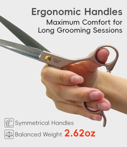 7'' Dog Straight Scissors for Grooming 440C Stainless Steel Rose Gold Professional Pet Trimming Scissors Sharp Blades Cutting for Dogs and Cats Shears