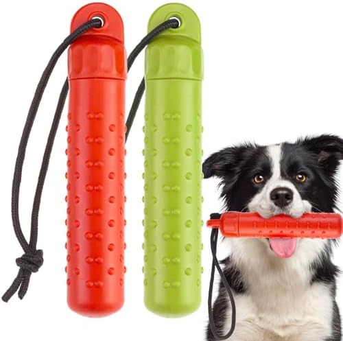 BINGPET Dog Float Bumper Toy 2 Pack,9.3 Inch Detachable Treat Dispensing Puzzle Toys,Training Dummy Retrieving Bumpers Summer Pool Toy Tug Game,Interactive Toys for Medium Large Dogs(Red & Green)