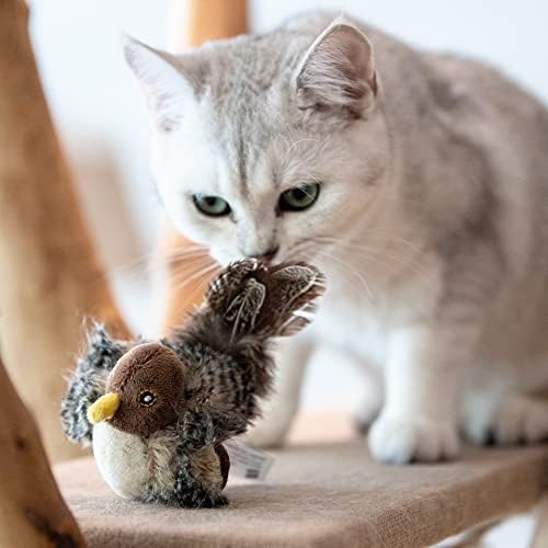 Gigwi Chirping Bird Cat Toy for Indoor Cats, Interactive Hangable Bird Cat Toy with Real Bird Sound and Feather, Automatic Bird Toy for Cats Exercise & Kicker to Self Play（No Flapping）