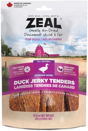 ZEAL Natural Duck Jerky Tenders for Dogs, 100% Real Canadian Duck, Limited Ingredient Novel Protein, Grain Free, Soft Chewy Treats, Air-Dried, Made in Canada, 10oz