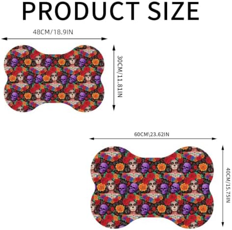 Dog Mexican Rose Sugar Skull Floral Women Day of The Dead Art Food Mat