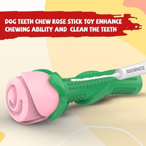 ucho Dog Toys for Aggressive Chewers, Dog Toy for Dogs, Interactive Chew Toys for Training and Cleaning Teeth (Champagne, Roses)