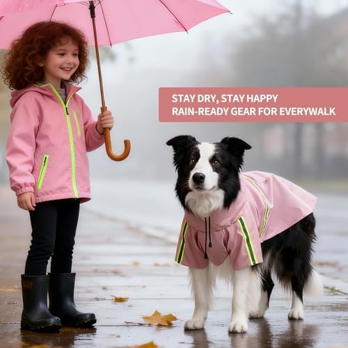Dog Raincoat,Dog Rain Poncho-Harness Hole,Pink,5XL