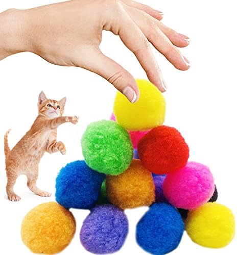 PET SHOW 100pcs 1.5"/3.8cm Cat Toy Balls Bulk Soft Kitten Pompon Toys Indoor Cats Interactive Playing Quiet Ball Cats Favorite Toy Assorted 10 Colors