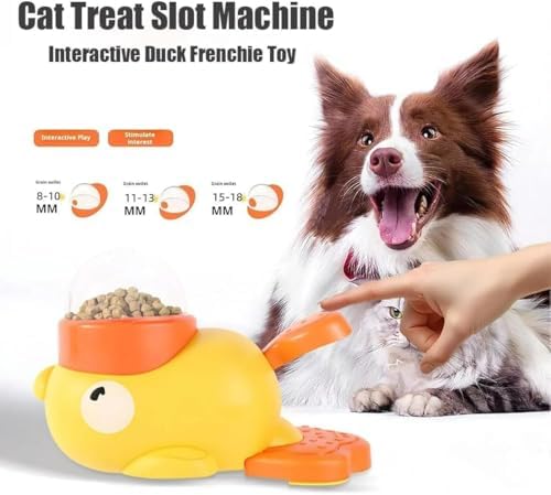 Cat Treat Slot Machine, Duck Cat Treat Dispenser, Pet Dog Slow Puzzle Feeder, for Dogs & Cats, Interactive Slow Feeder Toy (Yellow)