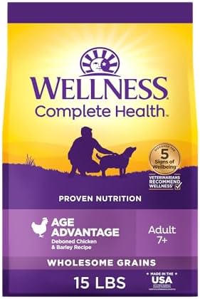 Wellness Complete Health Age Advantage Senior Dry Dog Food, Wholesome Grain Kibble, Natural, Chicken and Barley Recipe, 15 lb Bag