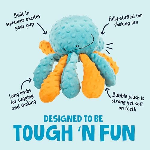 goDog Crazy Tugs Octopus Squeaky Plush Tug Dog Toy with Chew Guard Technology, Durable Fabric & Squeaker for Active Play, Multi Color, Large