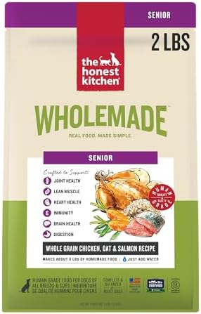 The Honest Kitchen Wholemade Whole Grain Senior Dog Food, Chicken, Oat & Salmon Recipe, Human Grade Dehydrated Dog Food, Overall Health Support for Senior Dogs, Just Add Water, 2 lb Bag Makes 8 lbs
