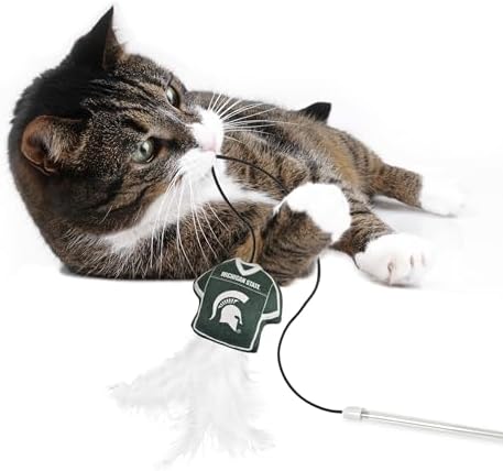 Pets First NCAA Michigan State Spartans Team Jersey Wand with CAT NIP, Cat Toy Jersey Shaped Plush Teaser Toy for Cats & Kittens - Interactive Pet Toy for Play & Exercise