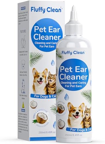 Dog Ear Cleaner - Pet Ear Wash, Flush and Drop Cleaner Solution for Cat & Dog Infection and Itch Relief, Gently Removes Debris, Wax Buildup, Odor - 8 fl oz