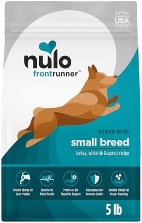 Nulo Frontrunner Dry Dog Food Small Breed - High-Protein Turkey, Whitefish & Quinoa Recipe, Natural Puppy & Adult Dog Food, Small Sized Kibble with Probiotics, Taurine, Omega 3, 5lb Bag