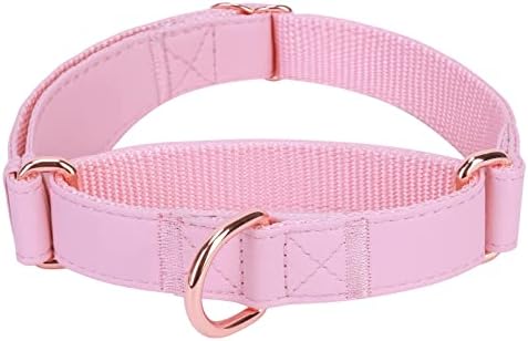 Soft Leather Martingale Dog Collar - Adjustable Rose Gold Limited Slip Collars [Easy to Clean], Stylish Durable Heavy Duty Nylon No Pull Training Collar for Small Medium Large Dogs L Pink