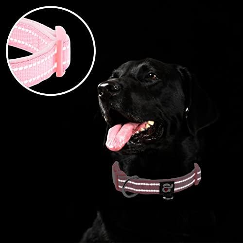 azuza Reflective Dog Collar, Neoprene Padded Medium Dog Collar, Pink, M