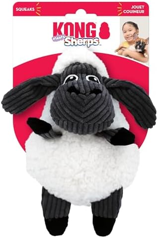 KONG Sherps Floofs – Plush Dog Toy with Flat Squeaker & Crackly Noise – Soft, Snuggly Cuddly Toy for Indoor Fetch & Gentle Play, Durable Lined Design (Moose/Sheep Combo)