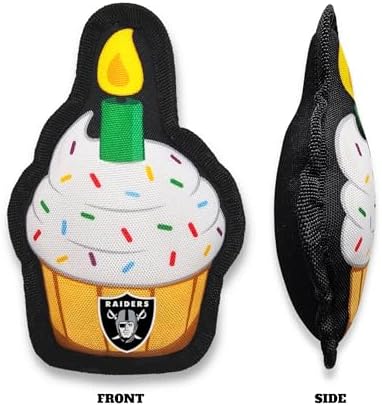 Pets First NFL Las Vegas Raiders Pet Birthday Cupcake Squeaker Toy - NFL Dog Birthday Party Set and Costume, Licensed Football Team Dog & Cat Birthday Cupcake Toys, Durable Toy for Puppies