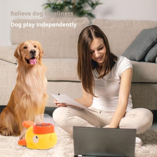 2-in-1 Dog Interactive Slow Feeder Bowls & Food Puzzle Toy, Duck-Shaped Dog Treat Dispenser Anti-Gulping Bowl for Healthy Eating & IQ Training (Yellow)