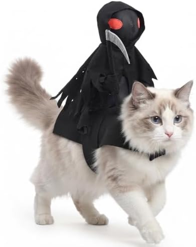 Grim Reaper Cat Costume - 3D Rider Pet Halloween Outfit，L