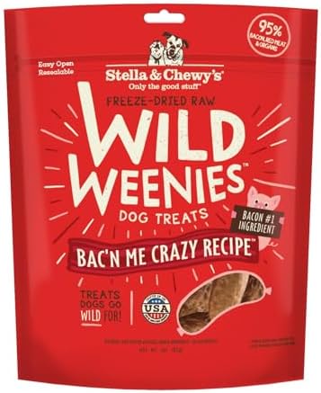 Stella & Chewy's Freeze-Dried Raw Wild Weenies Dog Treats - High-Protein Training Treats for Dogs & Puppies - All-Natural Bacon Recipe with 95% Meat & Organs - USA Made - 3 oz Bag