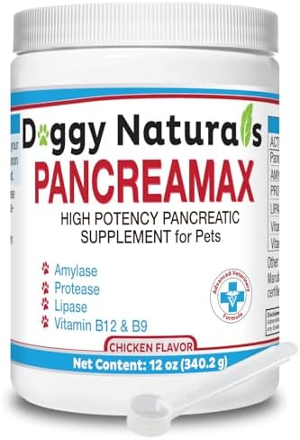 PancreaMax 10x Pancreatic Enzymes for Dogs and Cats (12 oz) Powder (Made in U.S.A). Pancreatin 10X for Dogs and Cats Contain Pancreatic Enzyme, High Strength, Low Odor.(10x Porcine Pancreatin)