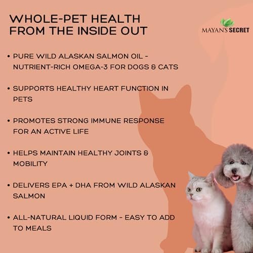 Pure Wild Alaskan Salmon Oil for Dogs & Cats - Supports Joint Function, Immune & Heart Health - Omega 3 Liquid Food Supplement for Pets - All Natural EPA + DHA Fatty Acids for Skin & Coat