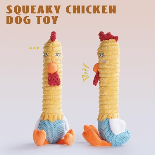 Nocciola 3 in 1 Rip and Reveal Chicken Dog Toy, Suprise Toys Inside- Durable Stuffed Squeaky Crinkle Chew Animal Toy for Medium Large Breed, Funny Cute Teething Keep Busy Pet Supplies