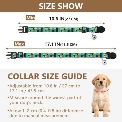 Geometric Stripes Turquoise Blue Kitten Collar with Bell 2 Pack Puppy Collar Adjustable Length 10.6" to 17.1"