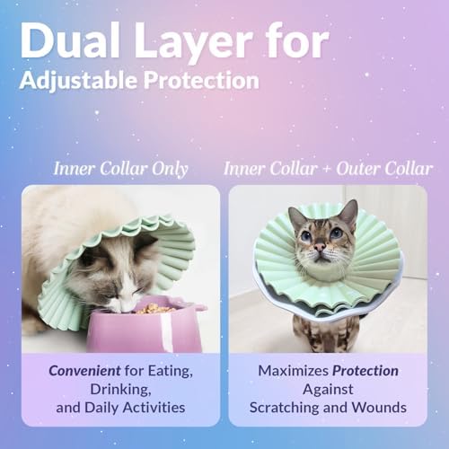 McGill’s Tail Cosmic Comfort Cone for Cats, Soft Cat Cone Collar, Water-Resistant EVA Recovery Cone with Royal Ruffled Design, Adjustable Elizabethan Collar After Surgery (Soft Pink, M)