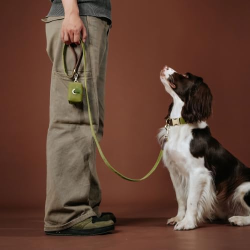 Didog PU Leather Dog Poop Bag Holder, Easy-Pull with Metal Clip, OliveGreen
