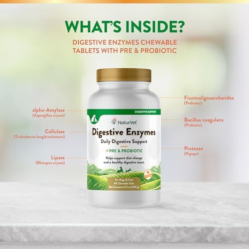 NaturVet Digestive Enzymes with Pre & Probiotic for Dogs & Cats - 90 Count