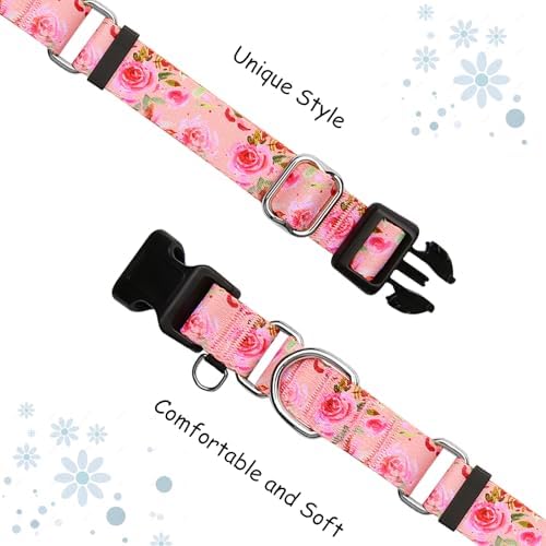 Martingale Collar for Dogs with Buckle Pink Floral Dog Collar No Pull Cute Girl Female Dog Collars for Small Dogs, Watercolor Pink Rose