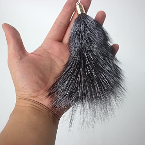 Fosrion Real Raccoon Tail Fur Cat Bites Toy with Three Section Retractable Carbon Fiber Rod (Fox Fur Piece, Tail & Fishing Rod)