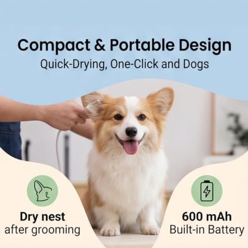 Pet Ear Dryer Machine Quick Drying Dog Ear Canal Cleaner One Click Water Remover for Cats Dogs Bathing Grooming 14.7x3.5cm 3 Earplugs Included