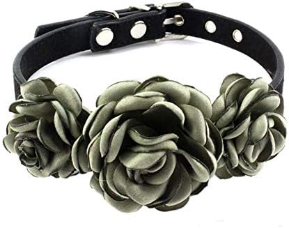 Valentines Flower Dog Cat Collar - Suede Puppy Wedding Collar for Kitten Small Dogs - Chihuahua Yorkie Clothes Accessories Costume Outfits, Adjustable Buckle (Grass Green, Size M)