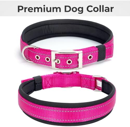 Reflective Dog Collar for Medium Dogs Wide Padding 6 Holes Adjusta