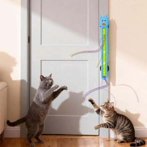 Interactive Cat Toys for Indoor Cats - Wall Mounted Electric Auto Motion Flying Rope Interactive Toy for Indoor Cats, Motion-Activated Flying Rope with Suction Cup for Boredom Relief (White)