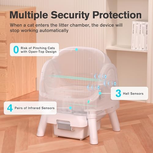 Automatic Cat Litter Box for Multiple Cats, Self Cleaning Cat Litter Box, Integrated Safety Protection with Open-Top Design, White with Grey