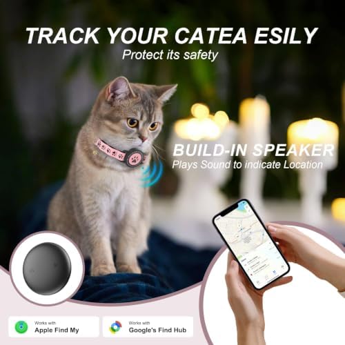 GPS Cat Tracker Collar (iOS & Android), No Monthly Fee Pet GPS Tracker Pink
