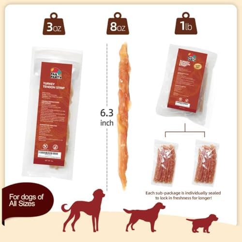 TailParty Turkey Tendons for Dogs, with Fish Oil & Taurine(Strip, 8oz)