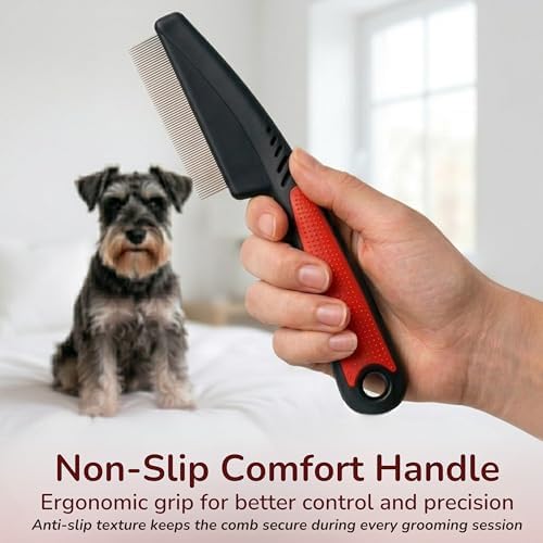 Pets&Goods Stainless Steel Tear Stain Remover Comb – Fine Tooth Grooming Tool for Dogs & Cats with Non Slip Handle, Removes Loose Fur and Dirt, Safe Gentle Cleaning