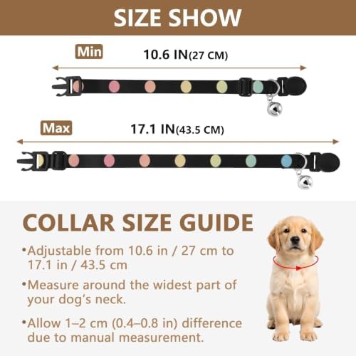 2 Pack Pet Collar Rainbow Color Polka Dots Kitten Bell Collar, Adjustable Length 10.6" to 17.1"